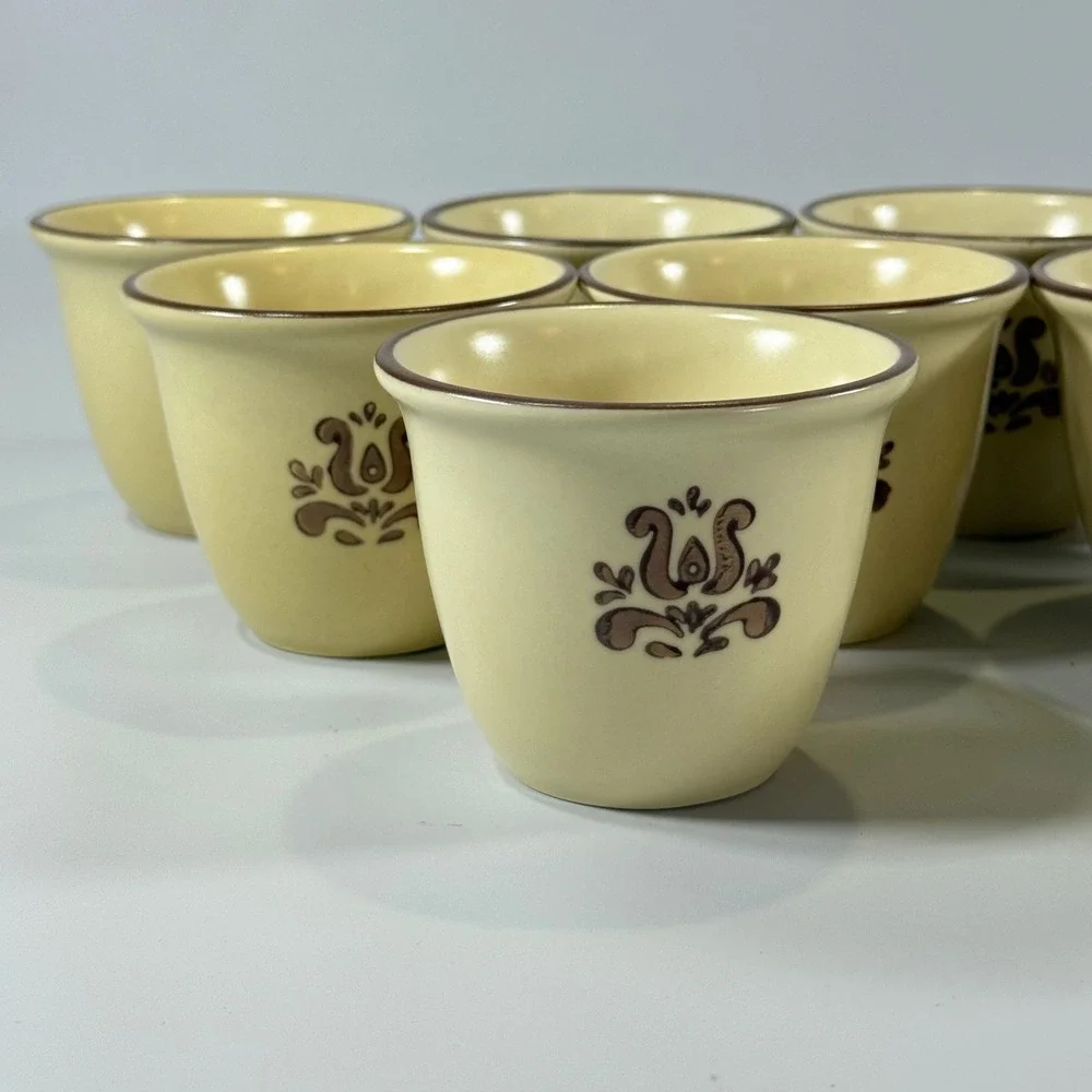 VTG Pfaltzgraff Village Custard Cups Set 11 Tan Brown Stoneware Farmhouse USA